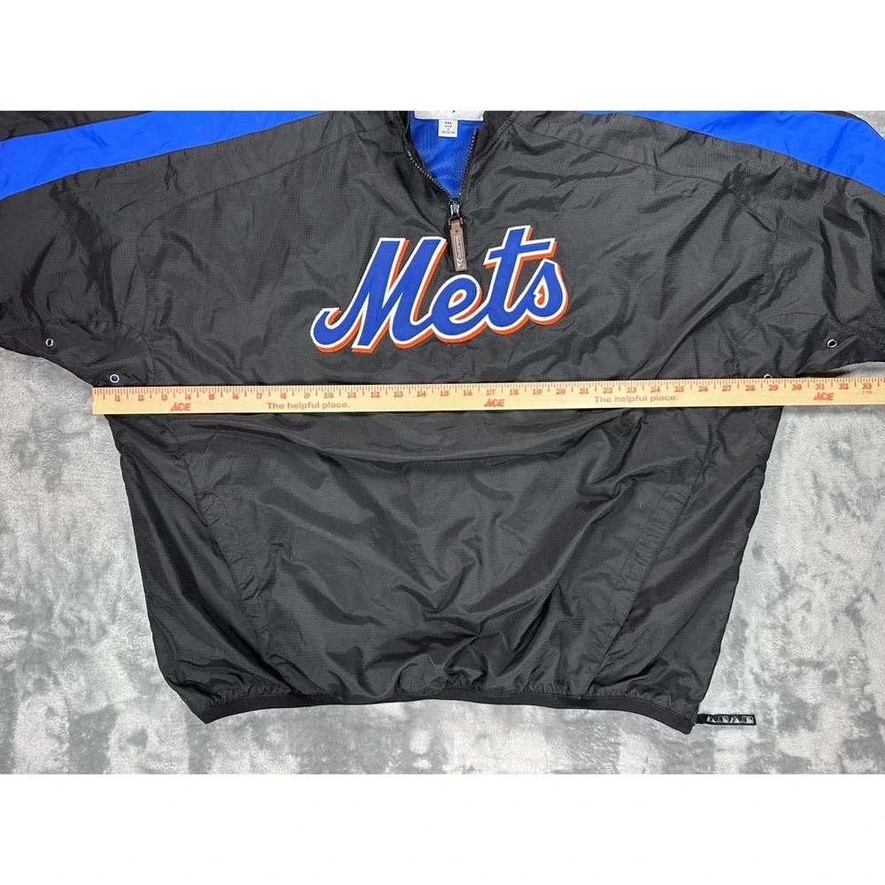 Majestic Authentic New York Mets Windbreaker Jacket‎ Mens XXL Black Blue 1/4 Zip